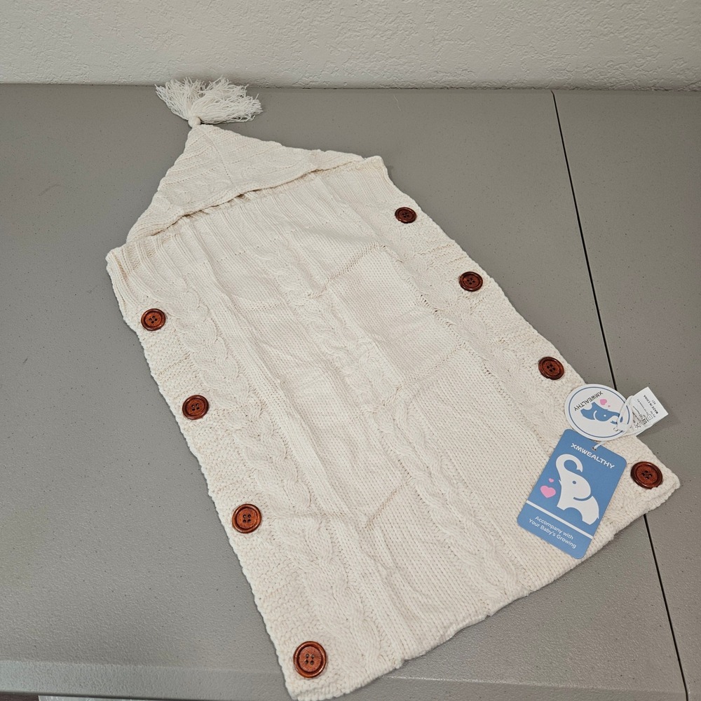 Cable Knit Baby Sleeping Bag Newborn Swaddle Blanket Button Up Hooded Cocoon